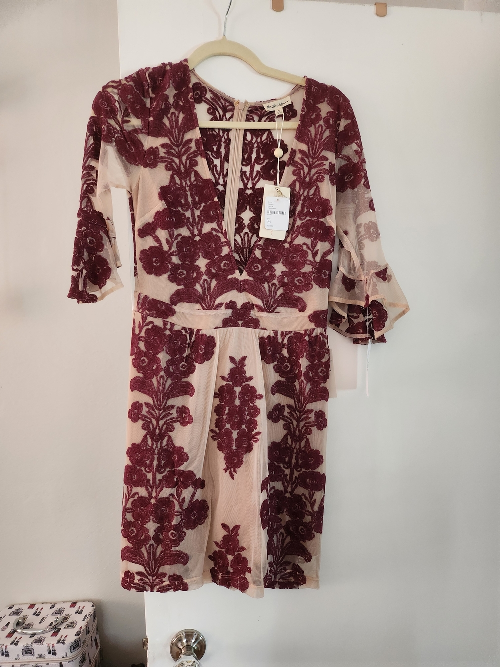 For Love & Lemons Temecula Burgundy Floral Lace Dress